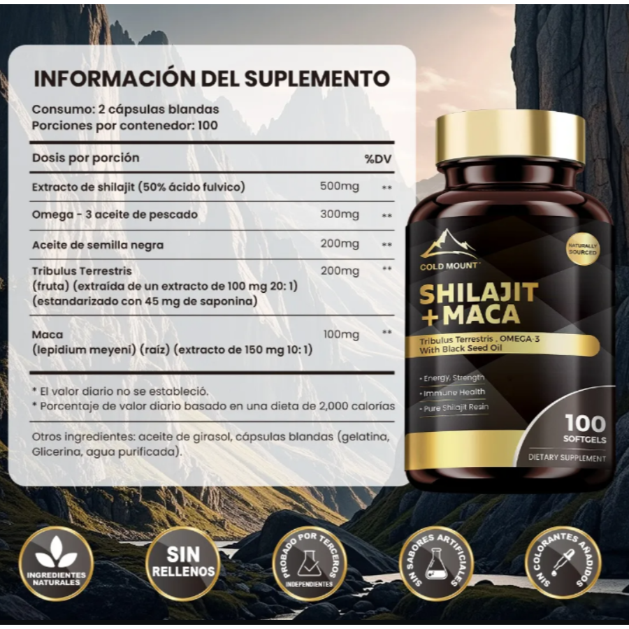 Suplemento Shilajit + Maca 100 capsulas